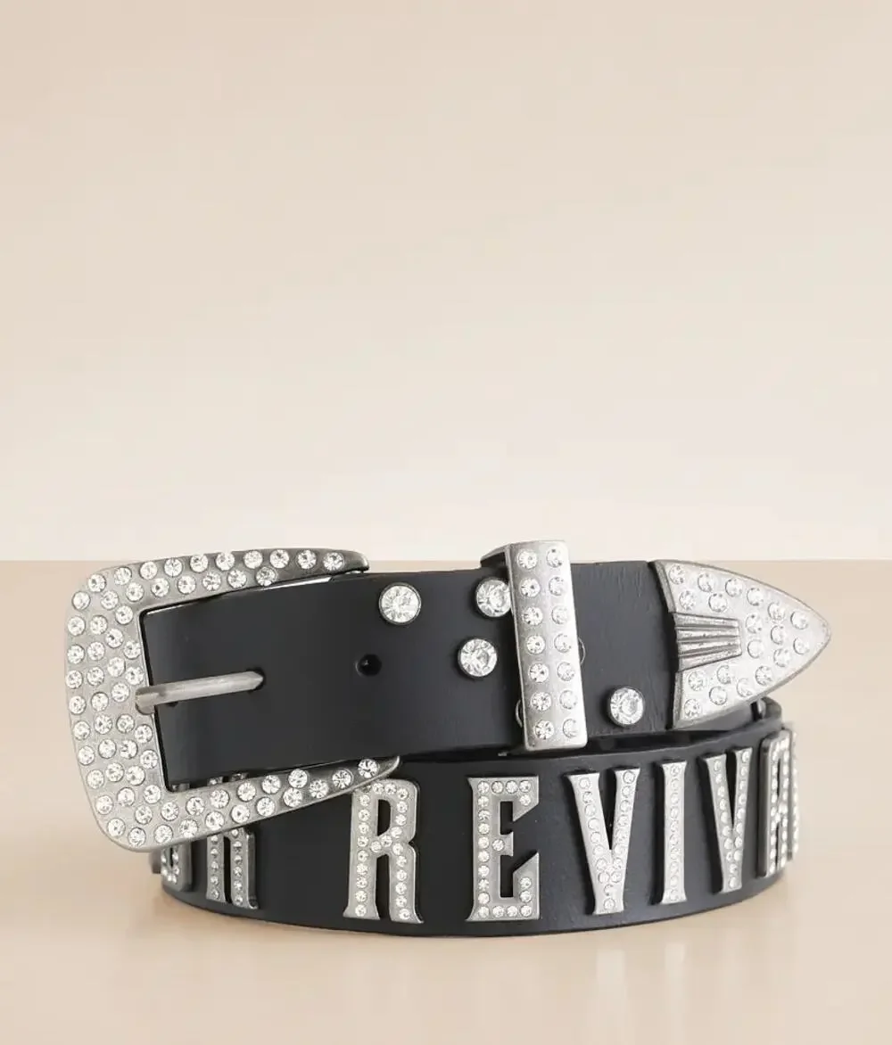 Rock Revival Glitz Black Leather Rhinestone Studded Belt XL NWOT